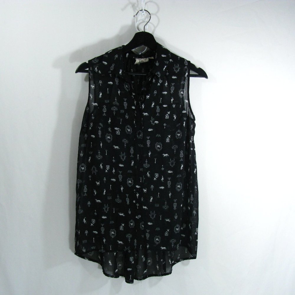 Pout Sleeveless sheer blouse with cats - Size Medium - Like New